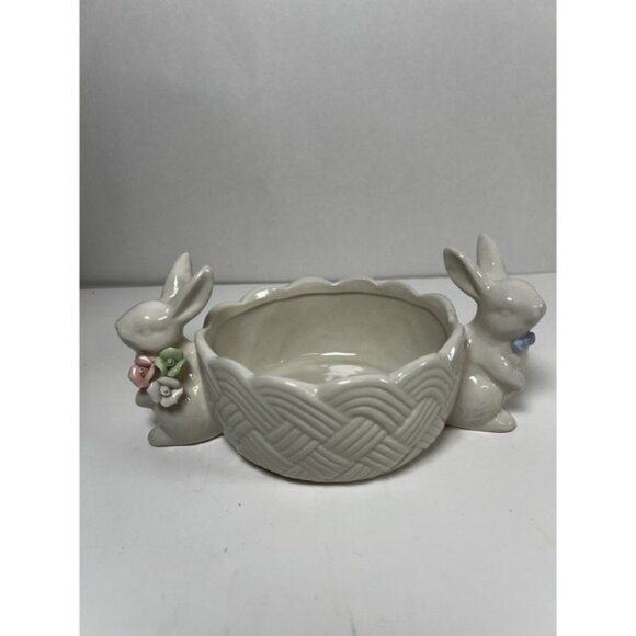 Bunny Love Double Bunny Handled Bowl | Ceramic Easter Candy Dish | NEW - Picture 1 of 3